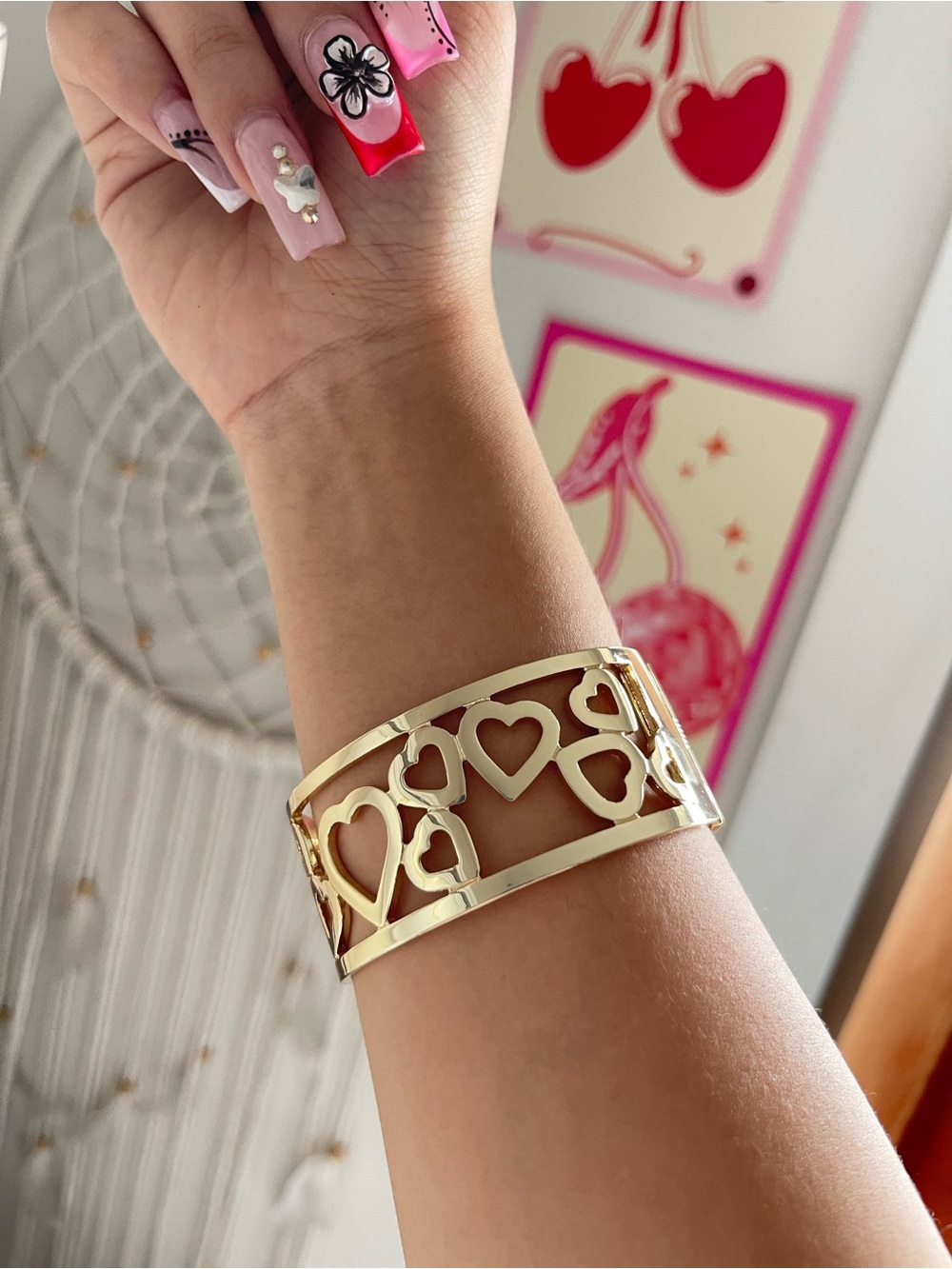 Gold Heart Cutout Cuff Bracelet - Women Jewelry